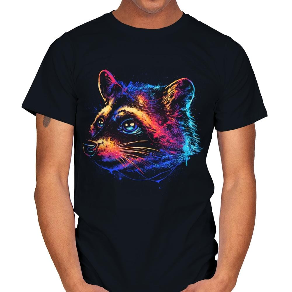 Colorful Raccoon - Mens T-Shirts RIPT Apparel Small / Black