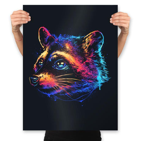 Colorful Raccoon - Prints Posters RIPT Apparel 18x24 / Black