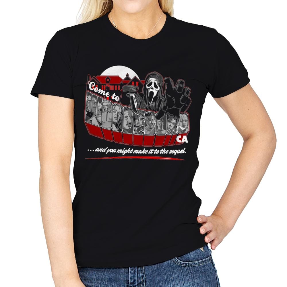 Come to Woodsboro - Womens T-Shirts RIPT Apparel Small / Black