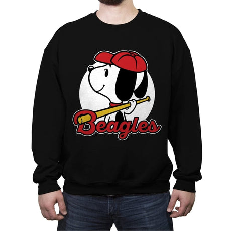 Comic Beagle Baseball - Crew Neck Sweatshirt Crew Neck Sweatshirt RIPT Apparel Small / Black