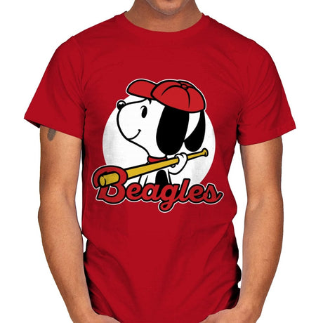 Comic Beagle Baseball - Mens T-Shirts RIPT Apparel Small / Red