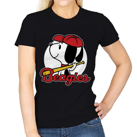 Comic Beagle Baseball - Womens T-Shirts RIPT Apparel Small / Black