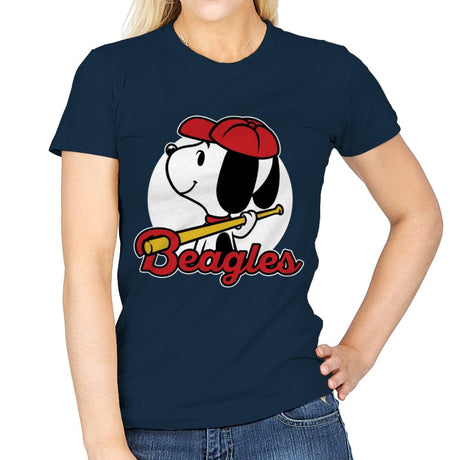 Comic Beagle Baseball - Womens T-Shirts RIPT Apparel Small / Navy