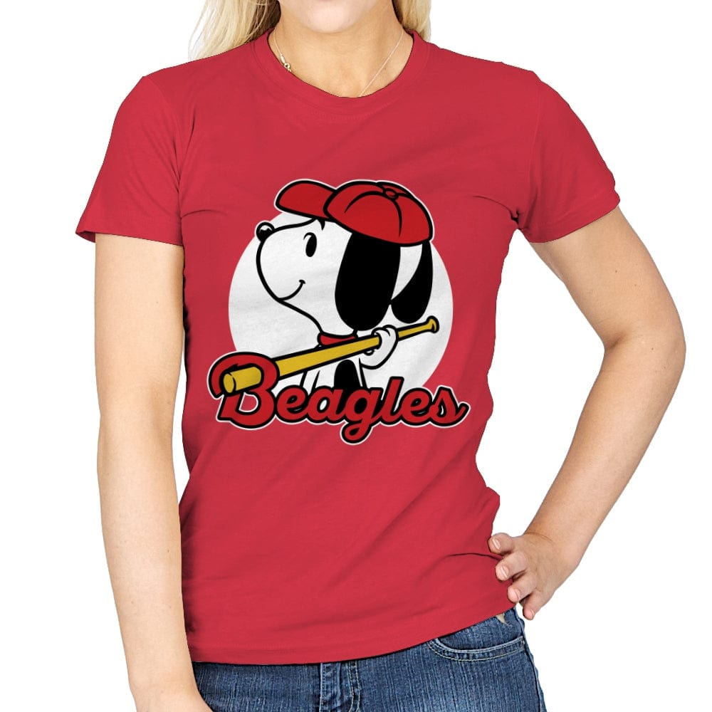 Comic Beagle Baseball - Womens T-Shirts RIPT Apparel Small / Red