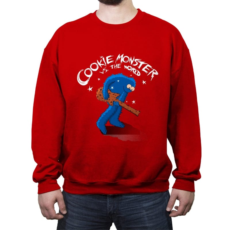 Cookie Monster vs The World - Crew Neck Sweatshirt Crew Neck Sweatshirt RIPT Apparel Small / Red