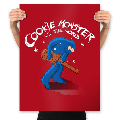 Cookie Monster vs The World - Prints Posters RIPT Apparel 18x24 / Red