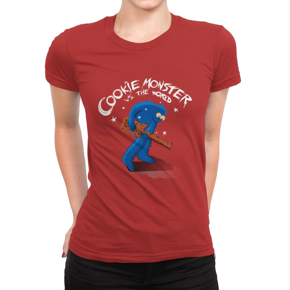 Cookie Monster vs The World - Womens Premium T-Shirts RIPT Apparel Small / Red