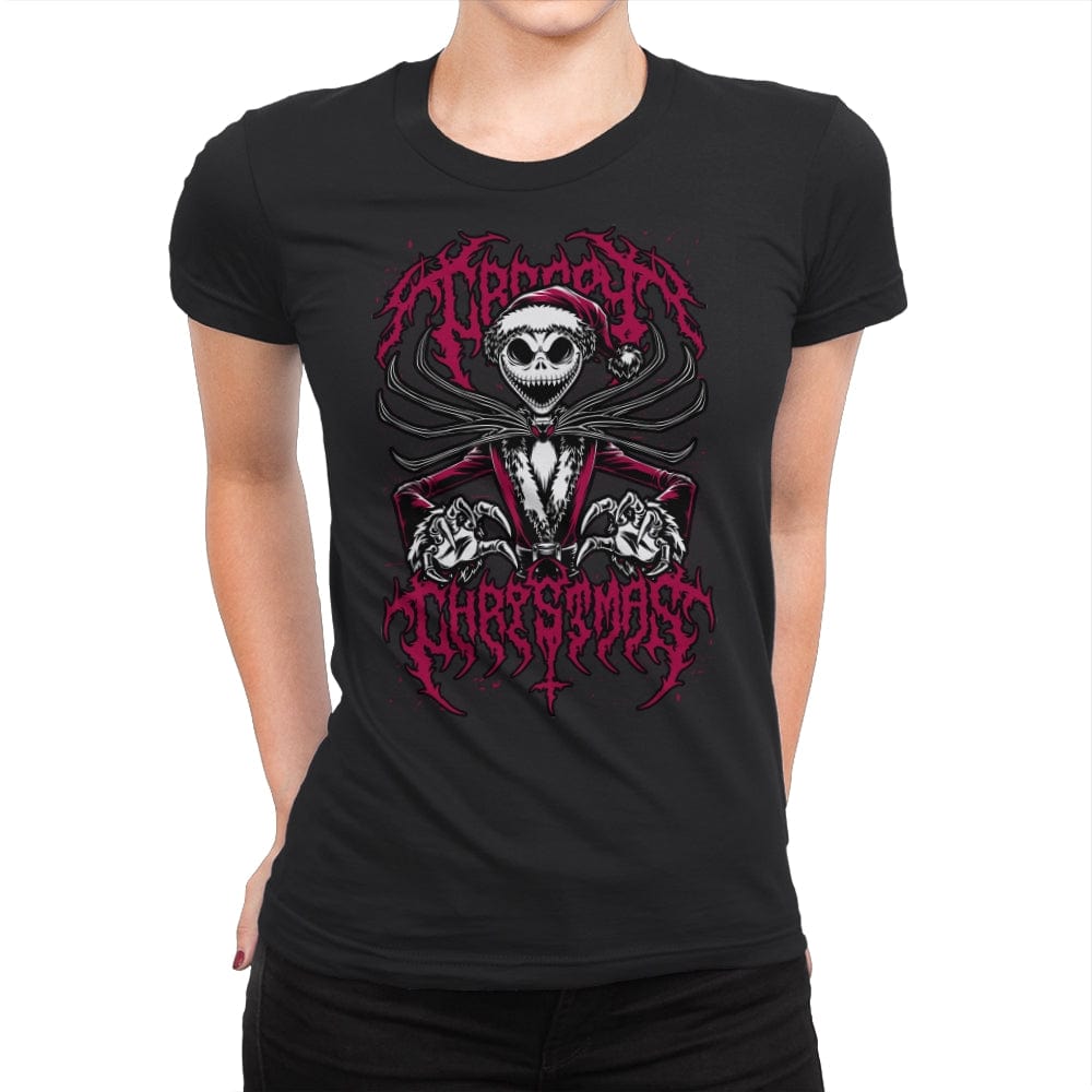 Creepy Christmas Skeleton - Womens Premium T-Shirts RIPT Apparel Small / Black