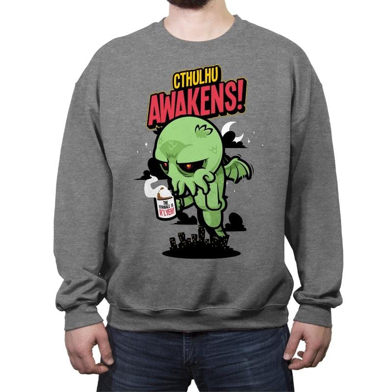 Cthulhu Awakens Again - Crew Neck Sweatshirt Crew Neck Sweatshirt RIPT Apparel Small / Sport Gray