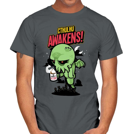 Cthulhu Awakens Again - Mens T-Shirts RIPT Apparel Small / Charcoal