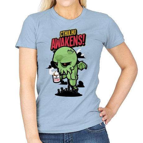 Cthulhu Awakens Again - Womens T-Shirts RIPT Apparel Small / Light Blue