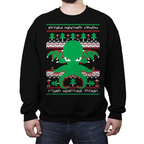 Cthulhu Cultist Christmas - Crew Neck Sweatshirt Crew Neck Sweatshirt RIPT Apparel Small / Black