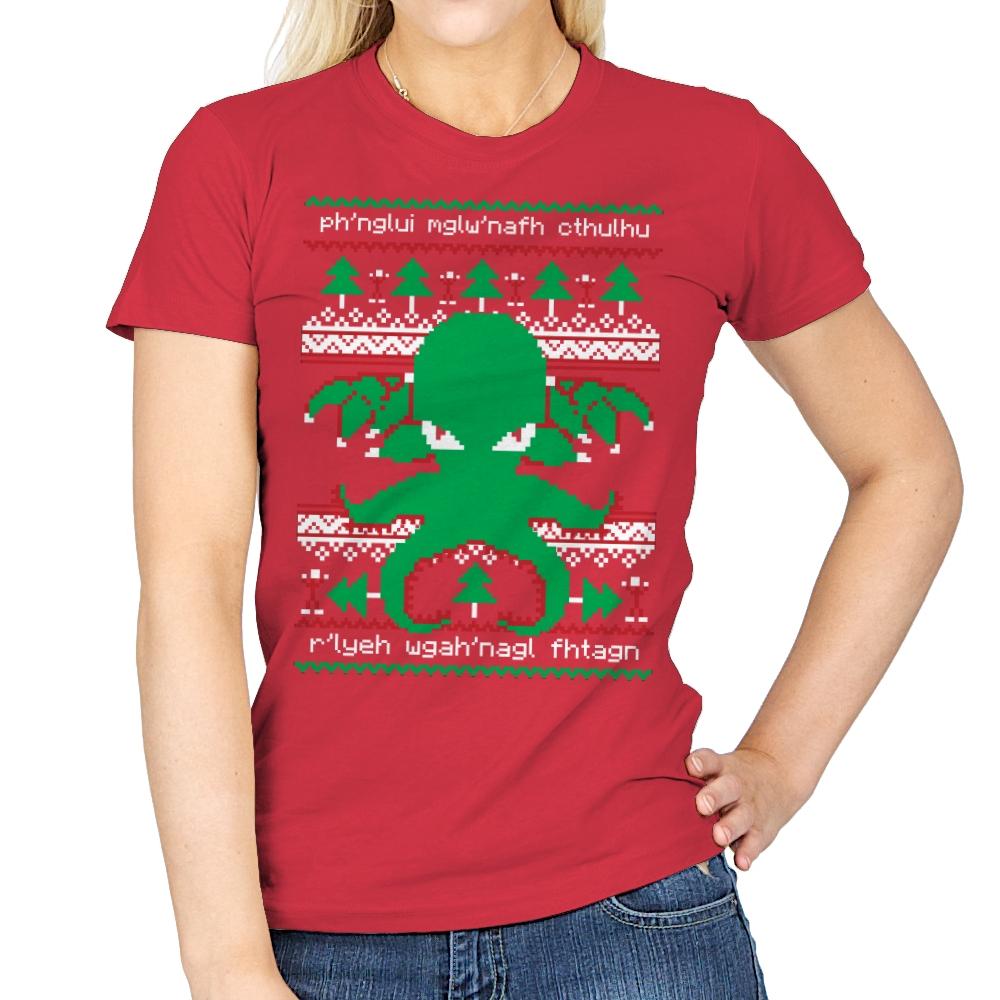 Cthulhu Cultist Christmas - Womens T-Shirts RIPT Apparel Small / Red