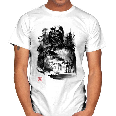 Dark Lord in the Snow Planet Sumi-e - Mens T-Shirts RIPT Apparel Small / White