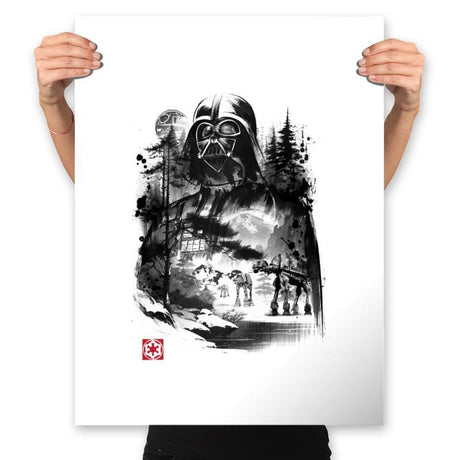 Dark Lord in the Snow Planet Sumi-e - Prints Posters RIPT Apparel 18x24 / White