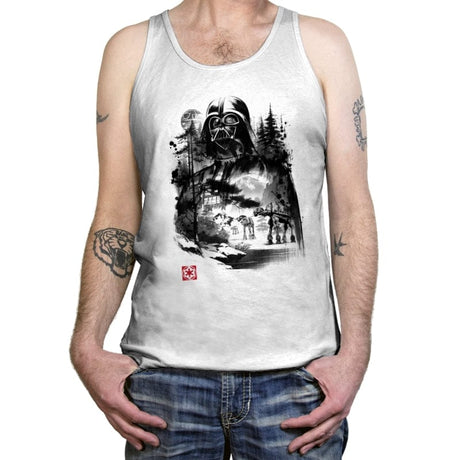 Dark Lord in the Snow Planet Sumi-e - Tanktop Tanktop RIPT Apparel X-Small / White