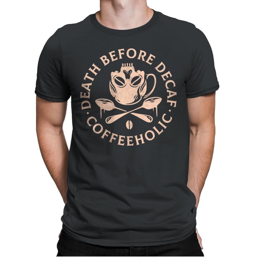 Death Before Decaf - Mens Premium T-Shirts RIPT Apparel Small / Heavy Metal