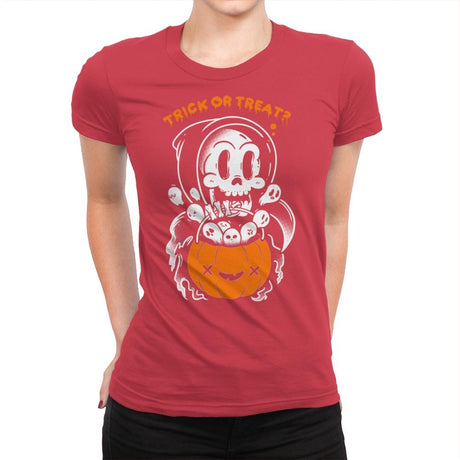 Death's Trick or Treat - Anytime - Womens Premium T-Shirts RIPT Apparel Small / Red