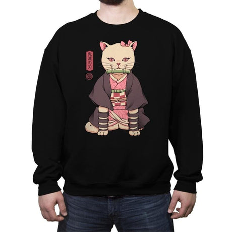 Demon Cat Girl - Crew Neck Sweatshirt Crew Neck Sweatshirt RIPT Apparel Small / Black