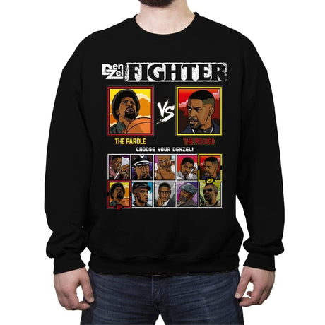 DenZel Fighter - Retro Fighter Series - Crew Neck Sweatshirt Crew Neck Sweatshirt RIPT Apparel Small / Black