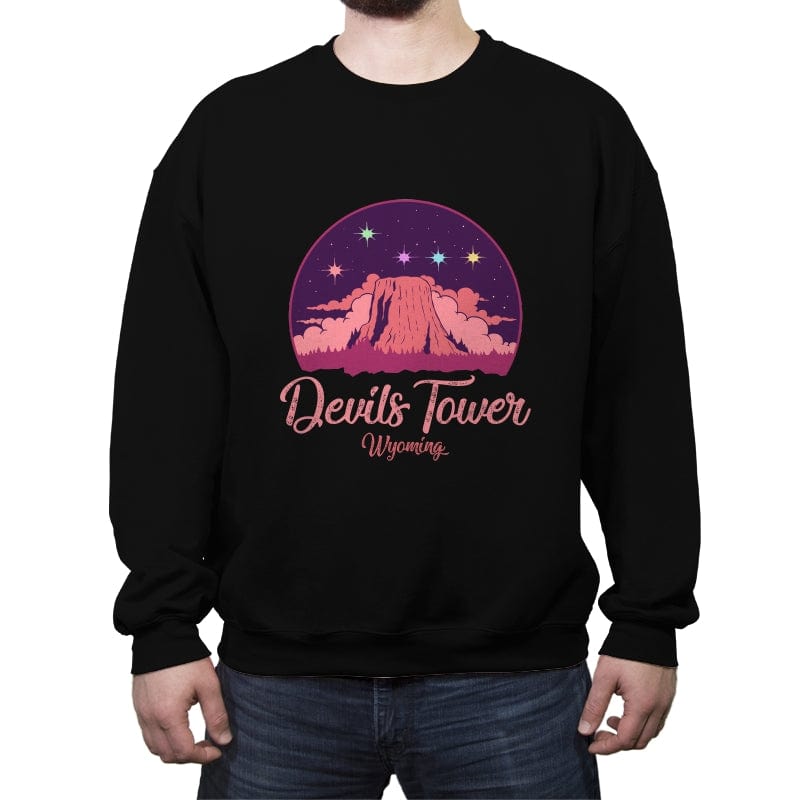 Devils Tower - Wyoming - Crew Neck Sweatshirt Crew Neck Sweatshirt RIPT Apparel Small / Black