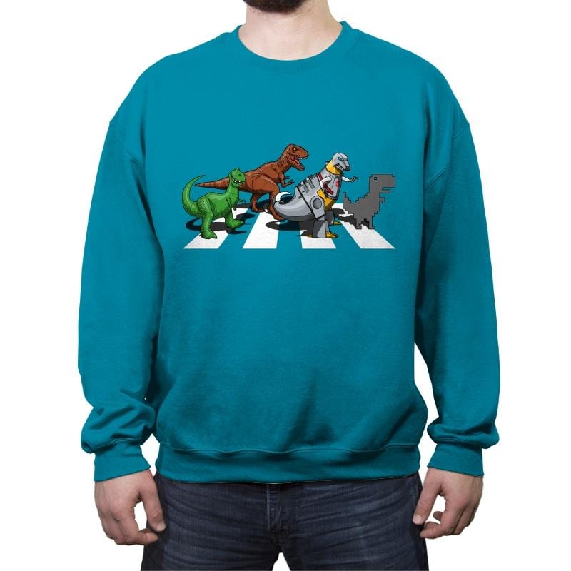 Dino Crossing - Crew Neck Sweatshirt Crew Neck Sweatshirt RIPT Apparel Small / Antique Sapphire