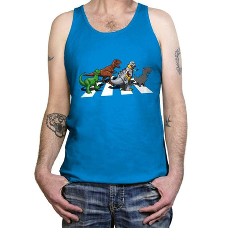 Dino Crossing - Tanktop Tanktop RIPT Apparel X-Small / Teal