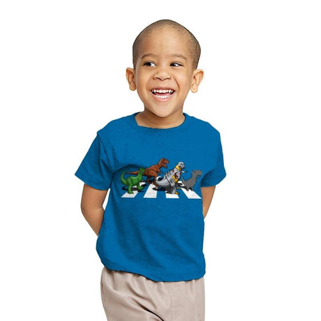 Dino Crossing - Youth T-Shirts RIPT Apparel X-small / Sapphire