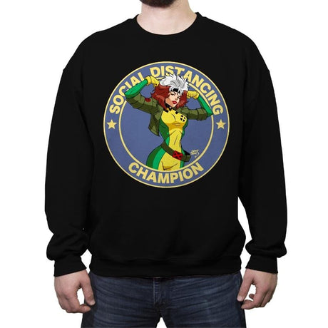 Distancing Champ - Anytime - Crew Neck Sweatshirt Crew Neck Sweatshirt RIPT Apparel Small / Black