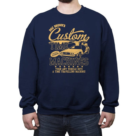 Doc Brown's Custom Time Machines - Crew Neck Sweatshirt Crew Neck Sweatshirt RIPT Apparel Small / Navy