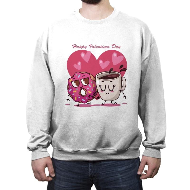 Donut and Coffee Love - Crew Neck Sweatshirt Crew Neck Sweatshirt RIPT Apparel Small / White