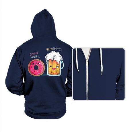 Donut Worry...Beer Happy!! - Hoodies Hoodies RIPT Apparel Small / Navy