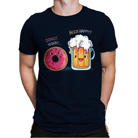 Donut Worry...Beer Happy!! - Mens Premium T-Shirts RIPT Apparel Small / Midnight Navy