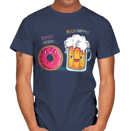 Donut Worry...Beer Happy!! - Mens T-Shirts RIPT Apparel Small / Navy