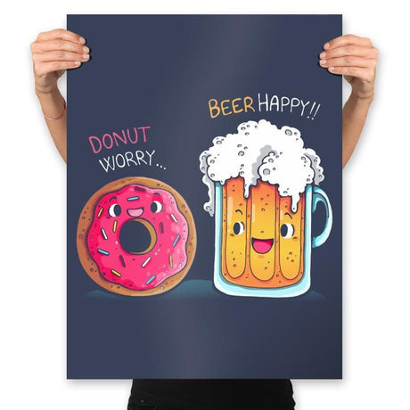 Donut Worry...Beer Happy!! - Prints Posters RIPT Apparel 18x24 / Navy