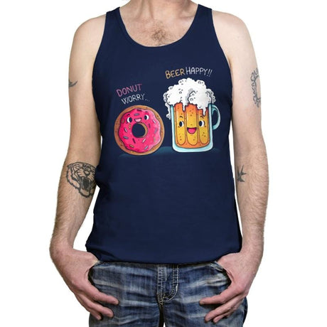 Donut Worry...Beer Happy!! - Tanktop Tanktop RIPT Apparel X-Small / Navy