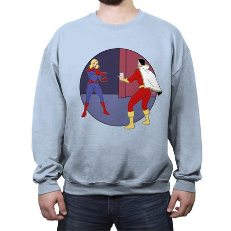 Doppleganger Meme - Crew Neck Sweatshirt Crew Neck Sweatshirt RIPT Apparel Small / Light Blue