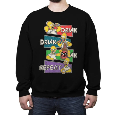 Drink Drink Drink Repeat - Crew Neck Sweatshirt Crew Neck Sweatshirt RIPT Apparel Small / Black