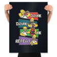 Drink Drink Drink Repeat - Prints Posters RIPT Apparel 18x24 / Black