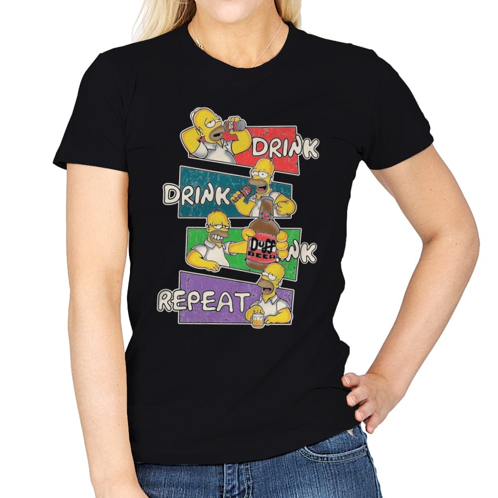 Drink Drink Drink Repeat - Womens T-Shirts RIPT Apparel Small / Black