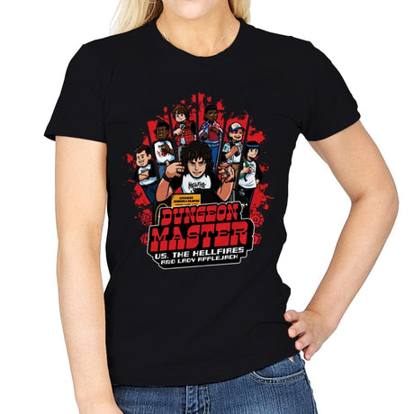 Dungeon Master vs. The Hellfires and Lady Applejack - Womens T-Shirts RIPT Apparel Small / Black