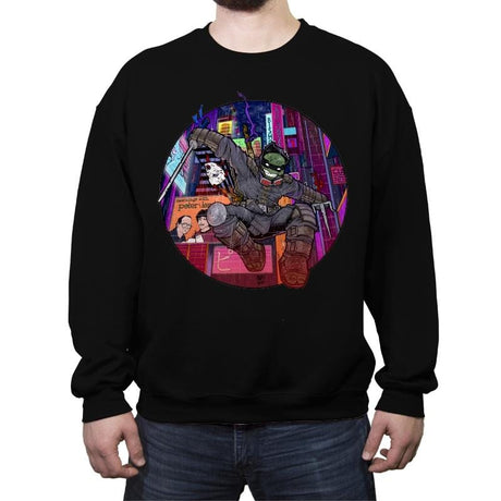 Elderly Mutant Ronin Turtle - Crew Neck Sweatshirt Crew Neck Sweatshirt RIPT Apparel Small / Black