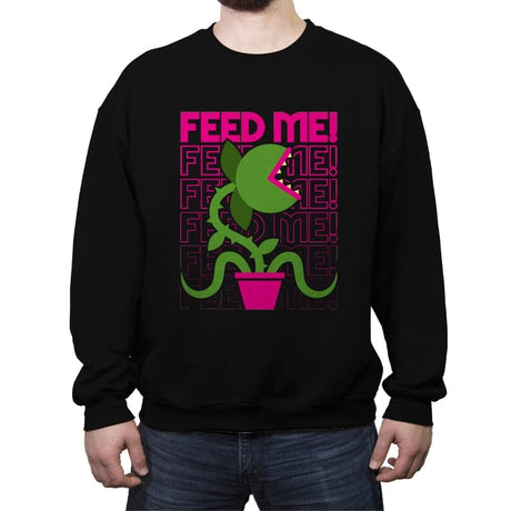 Feed Me! - 80s Movies Minimal Design - Crew Neck Sweatshirt Crew Neck Sweatshirt RIPT Apparel Small / Black