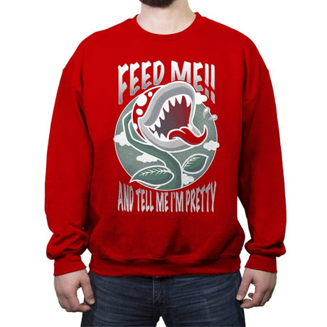 Feed Me!! - Crew Neck Sweatshirt Crew Neck Sweatshirt RIPT Apparel Small / Red