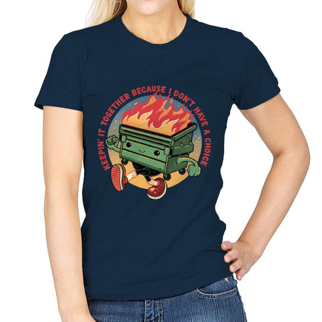 Flaming Dumpster - Womens T-Shirts RIPT Apparel Small / Navy