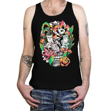 Floral Skull - Tanktop Tanktop RIPT Apparel X-Small / Black