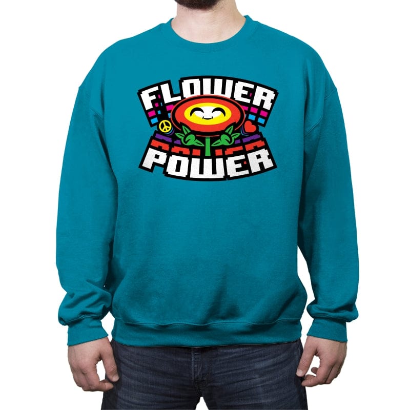 Flower Power Up - Crew Neck Sweatshirt Crew Neck Sweatshirt RIPT Apparel Small / Antique Sapphire