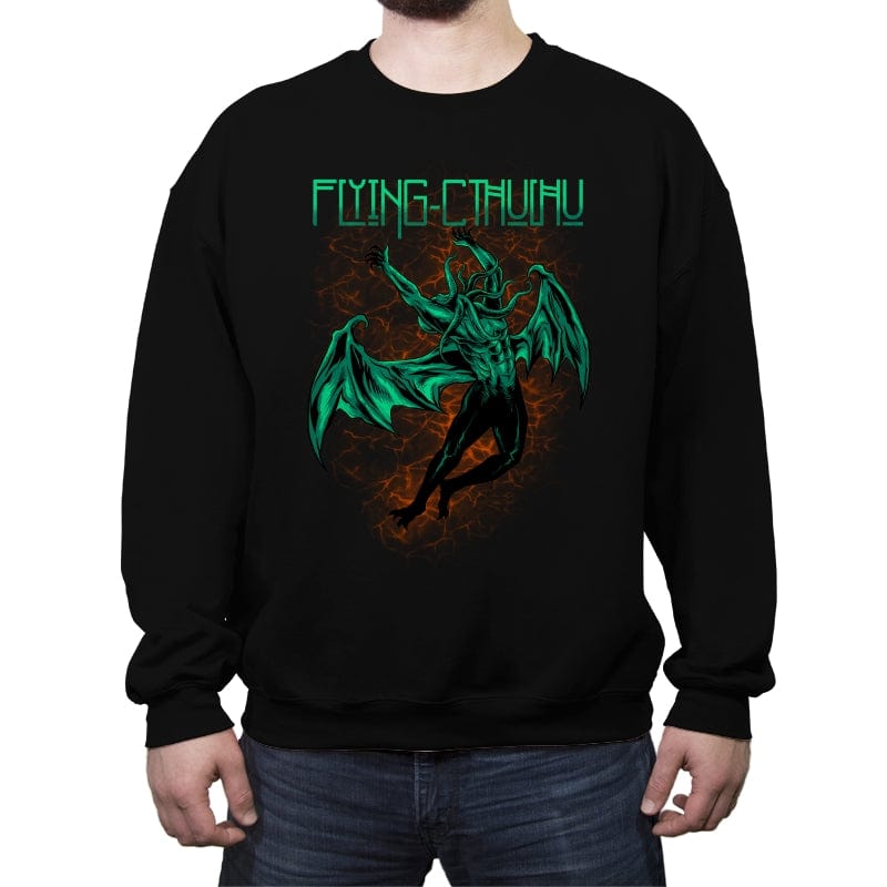 Flying Cthulhu - Crew Neck Sweatshirt Crew Neck Sweatshirt RIPT Apparel Small / Black