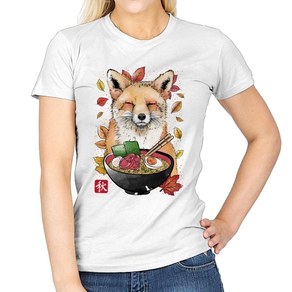 Fox, Leaves and Ramen - Womens T-Shirts RIPT Apparel Small / White