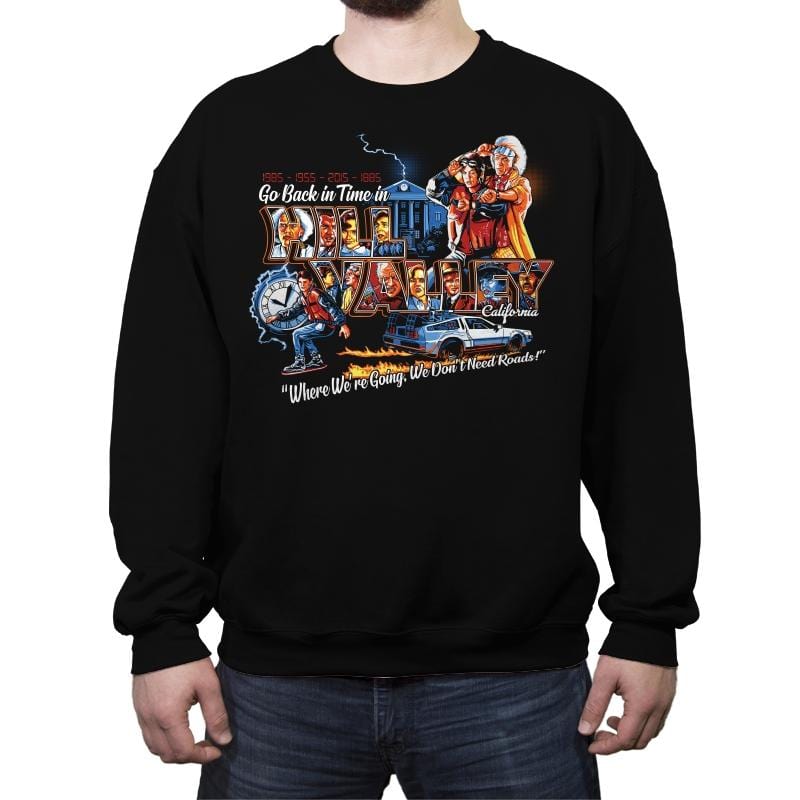 Go Back in Time in Hill Valley - Crew Neck Sweatshirt Crew Neck Sweatshirt RIPT Apparel Small / Black